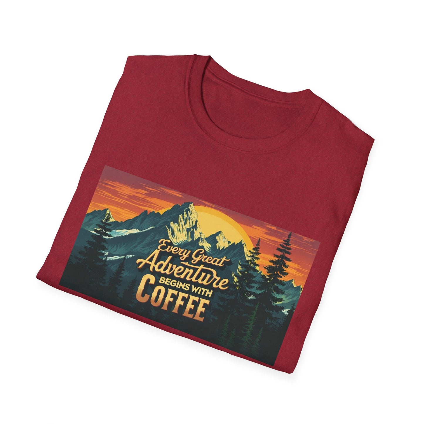 Unisex Softstyle T-Shirt for Coffee and Adventure Lovers