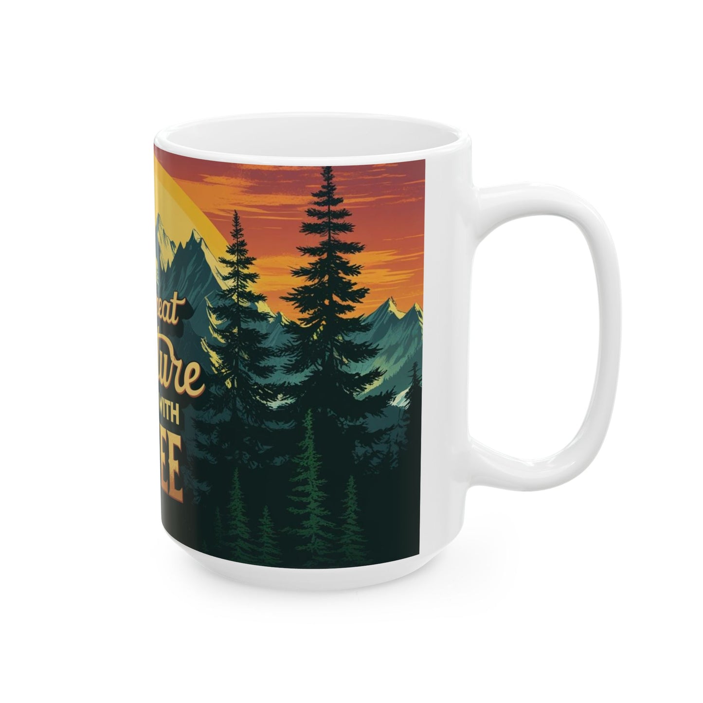 Adventure-Themed Ceramic Mug for Coffee Lovers, Great Gift for Friends, Nature Enthusiasts, Hiking Buddies, Camping Supplies