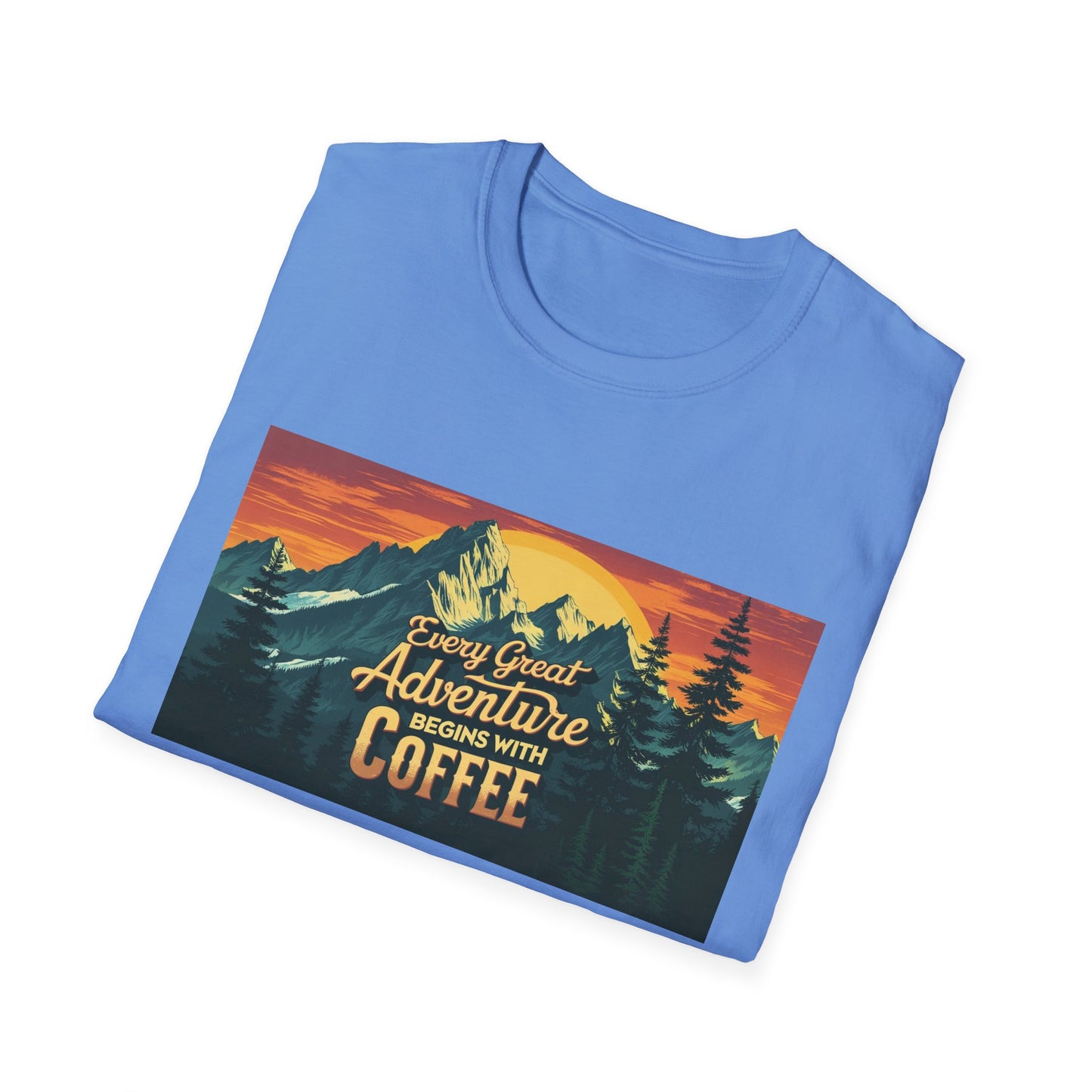 Unisex Softstyle T-Shirt for Coffee and Adventure Lovers