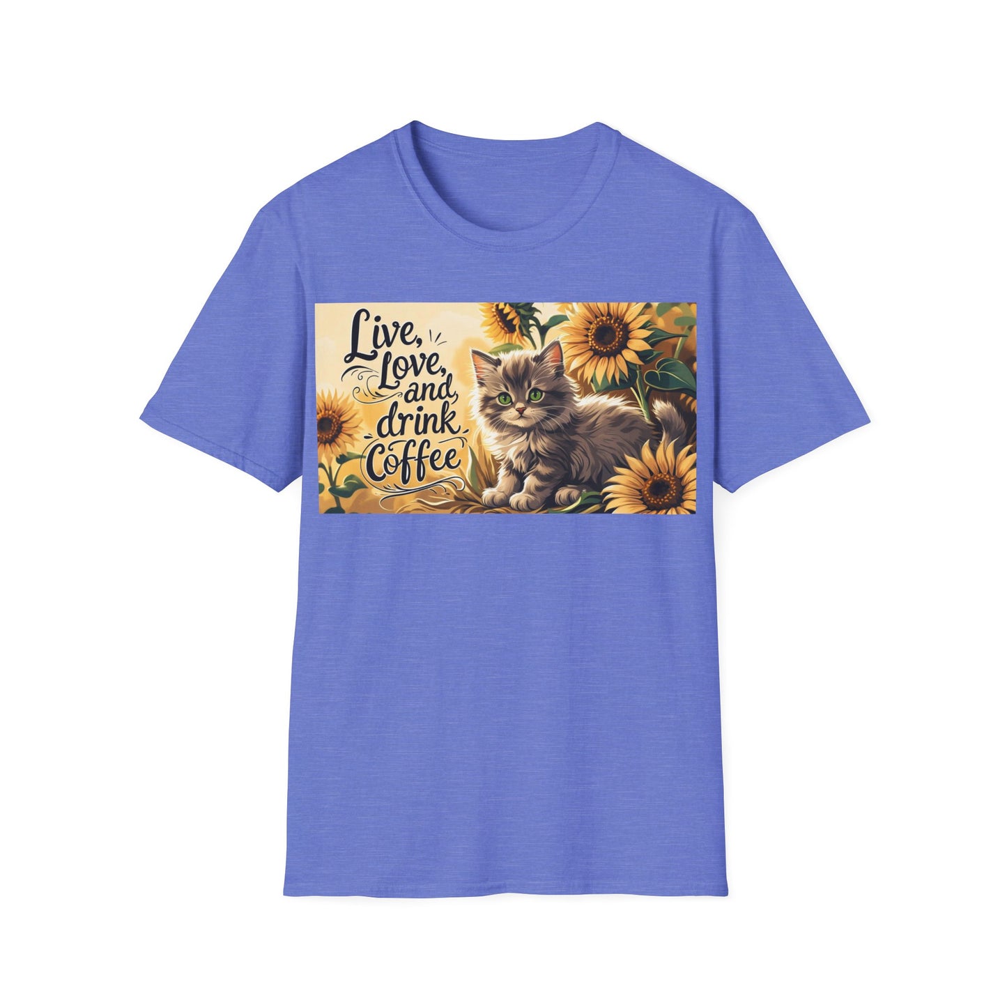 Cute Cat Coffee Lover T-Shirt, Live Love Drink Coffee Shirt, Pet Lover Tee, Gift for Cat Moms, Vintage Style Coffee T-Shirt