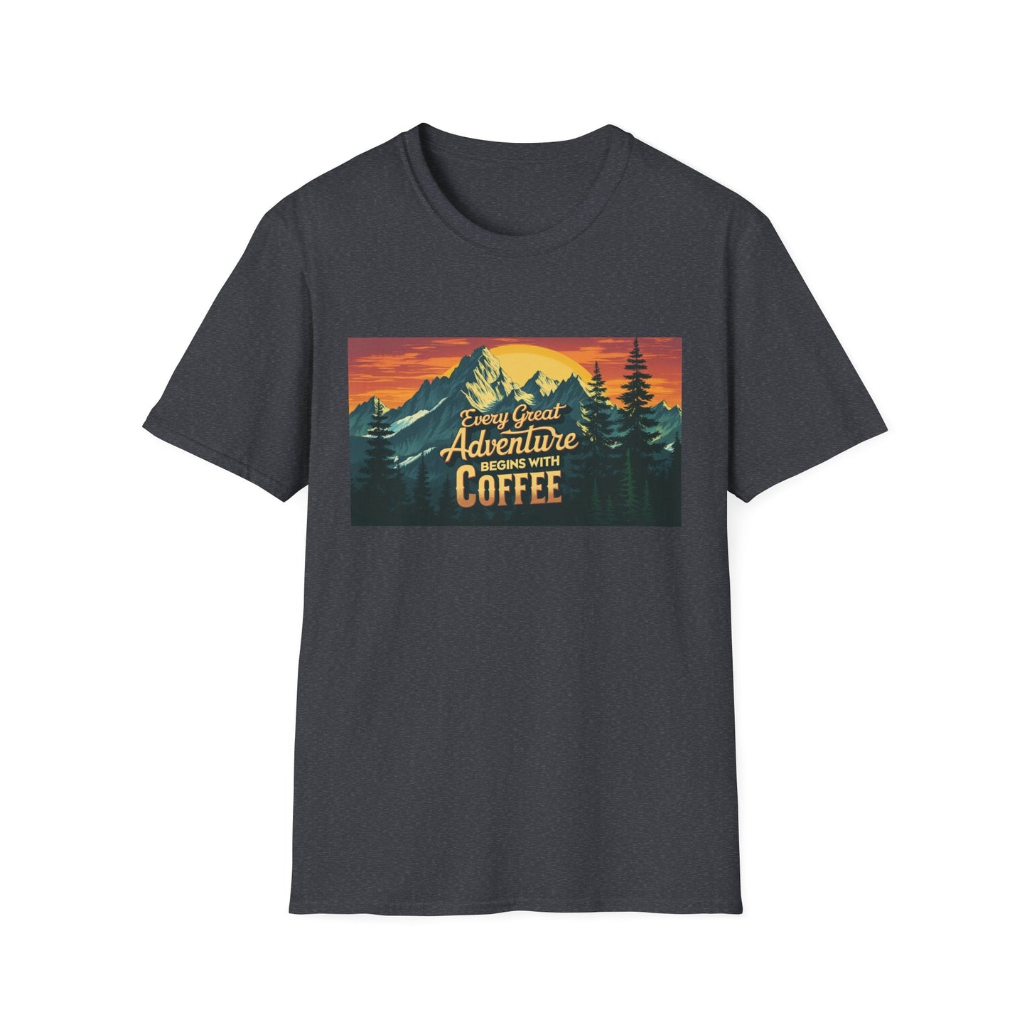 Unisex Softstyle T-Shirt for Coffee and Adventure Lovers