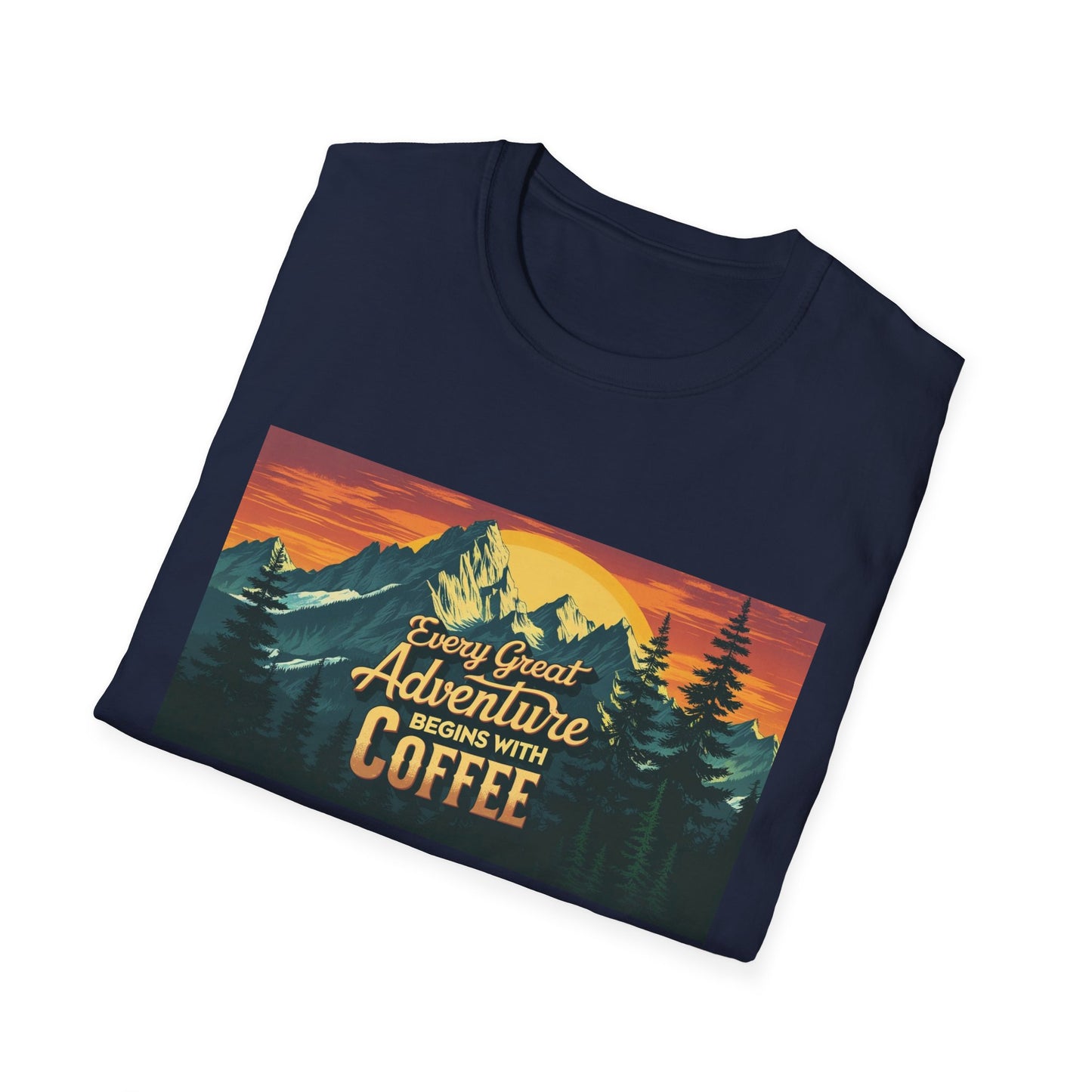 Unisex Softstyle T-Shirt for Coffee and Adventure Lovers