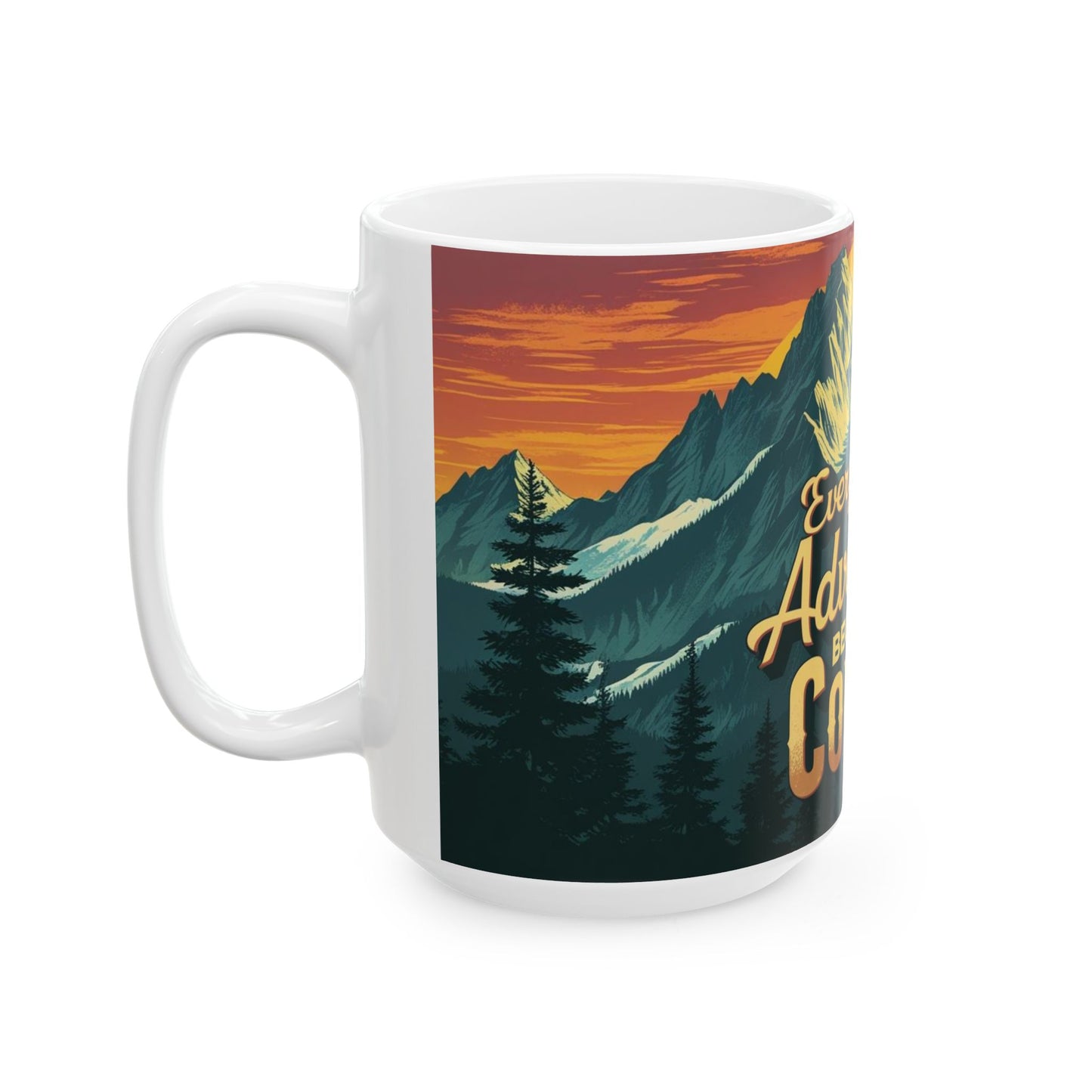 Adventure-Themed Ceramic Mug for Coffee Lovers, Great Gift for Friends, Nature Enthusiasts, Hiking Buddies, Camping Supplies
