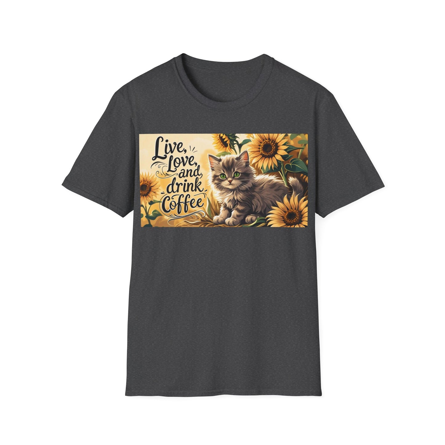 Cute Cat Coffee Lover T-Shirt, Live Love Drink Coffee Shirt, Pet Lover Tee, Gift for Cat Moms, Vintage Style Coffee T-Shirt