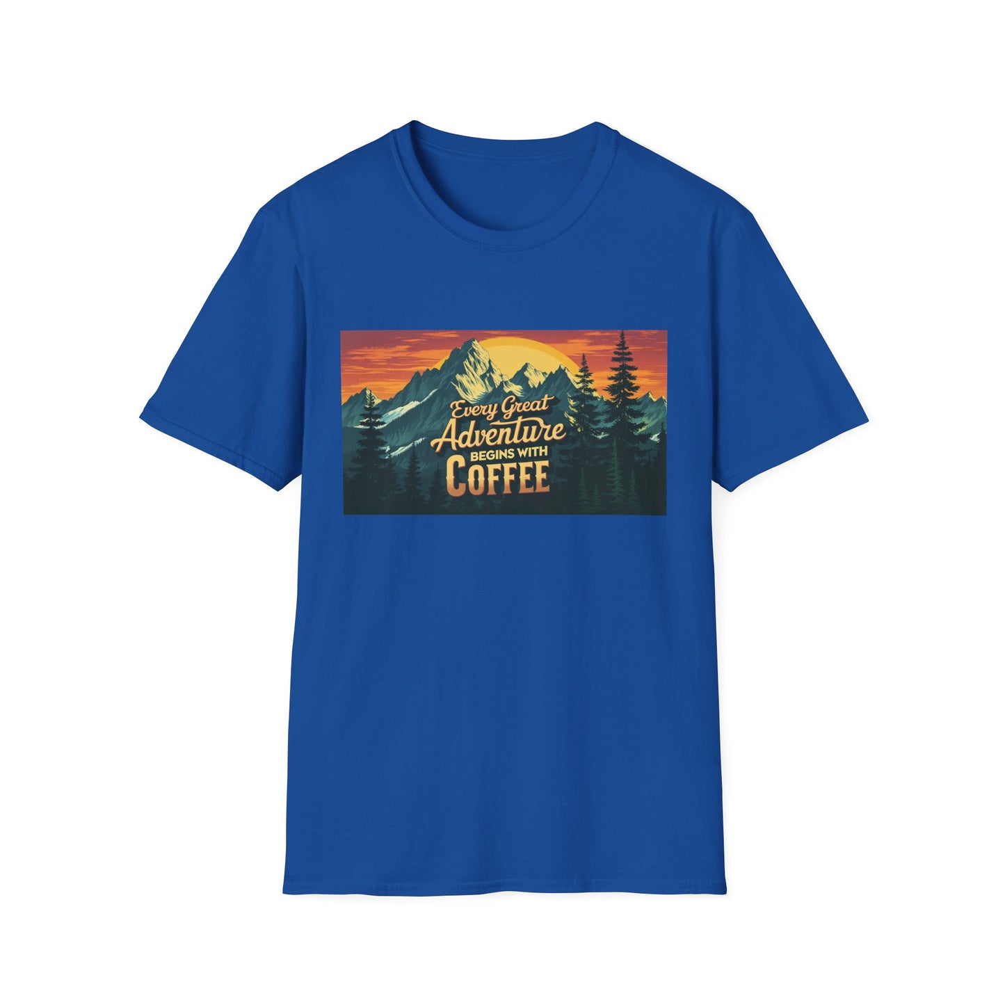 Unisex Softstyle T-Shirt for Coffee and Adventure Lovers