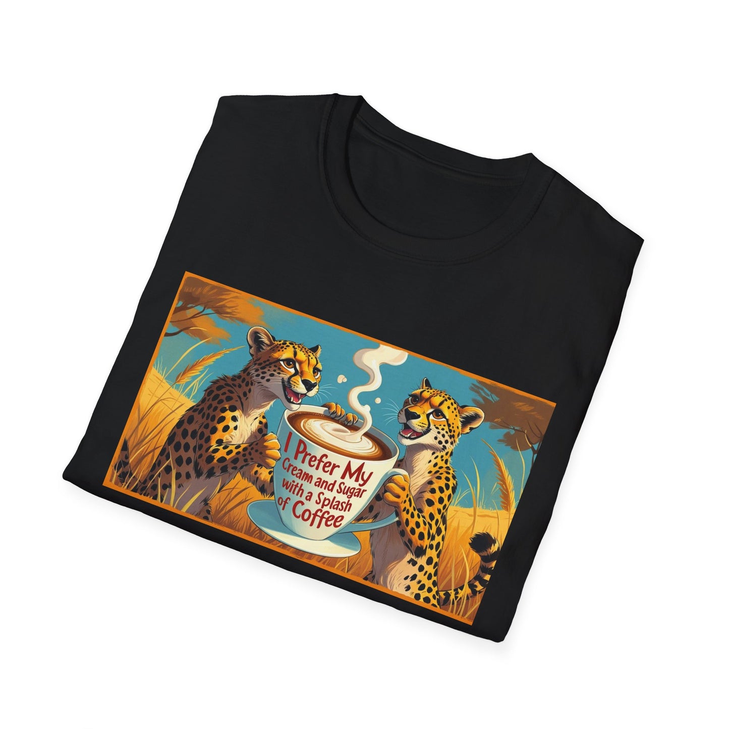 Cheetah Coffee Lover T-Shirt - Fun Animal Graphic Tee, Gift for Coffee Enthusiasts, Unisex Casual Wear, Birthday Gift, Cheetah Lover Shirt