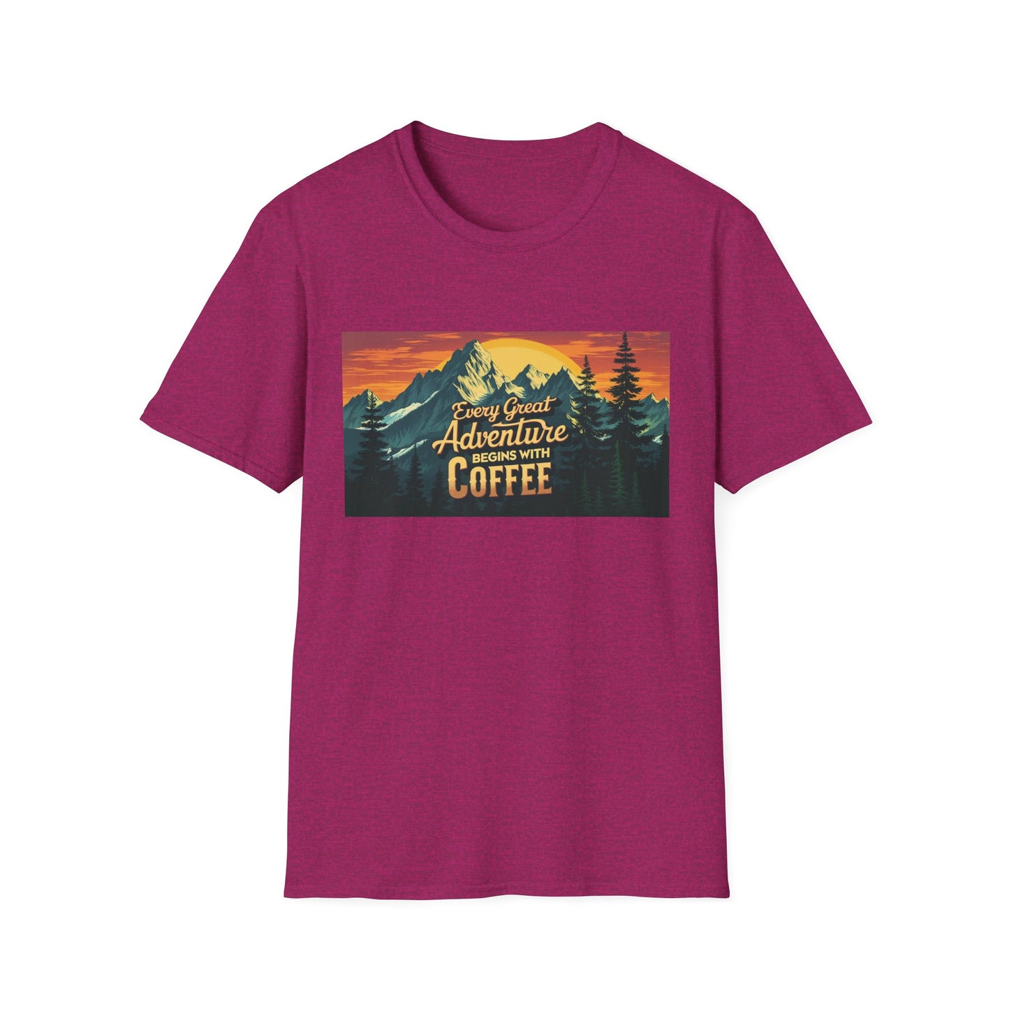 Unisex Softstyle T-Shirt for Coffee and Adventure Lovers