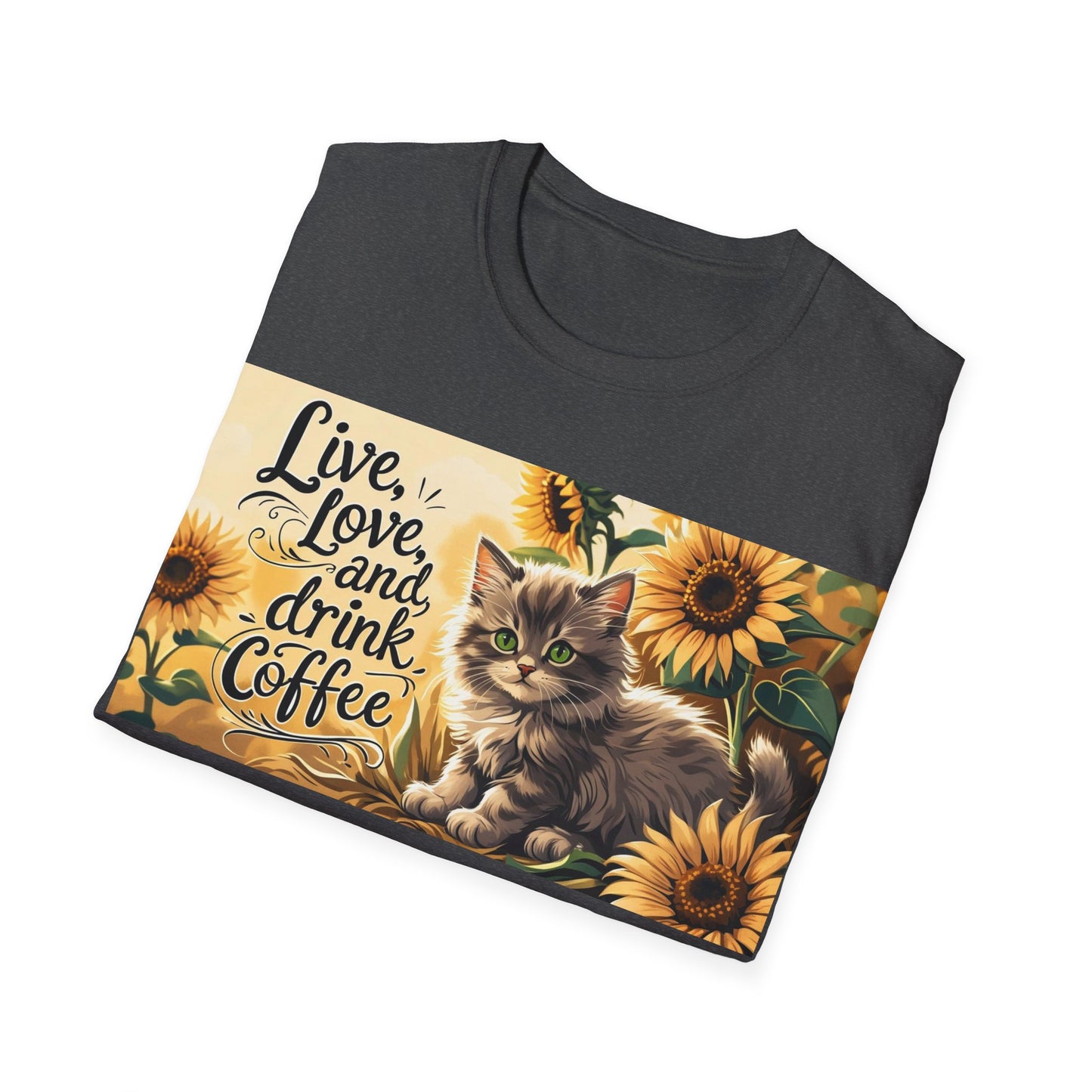Cute Cat Coffee Lover T-Shirt, Live Love Drink Coffee Shirt, Pet Lover Tee, Gift for Cat Moms, Vintage Style Coffee T-Shirt
