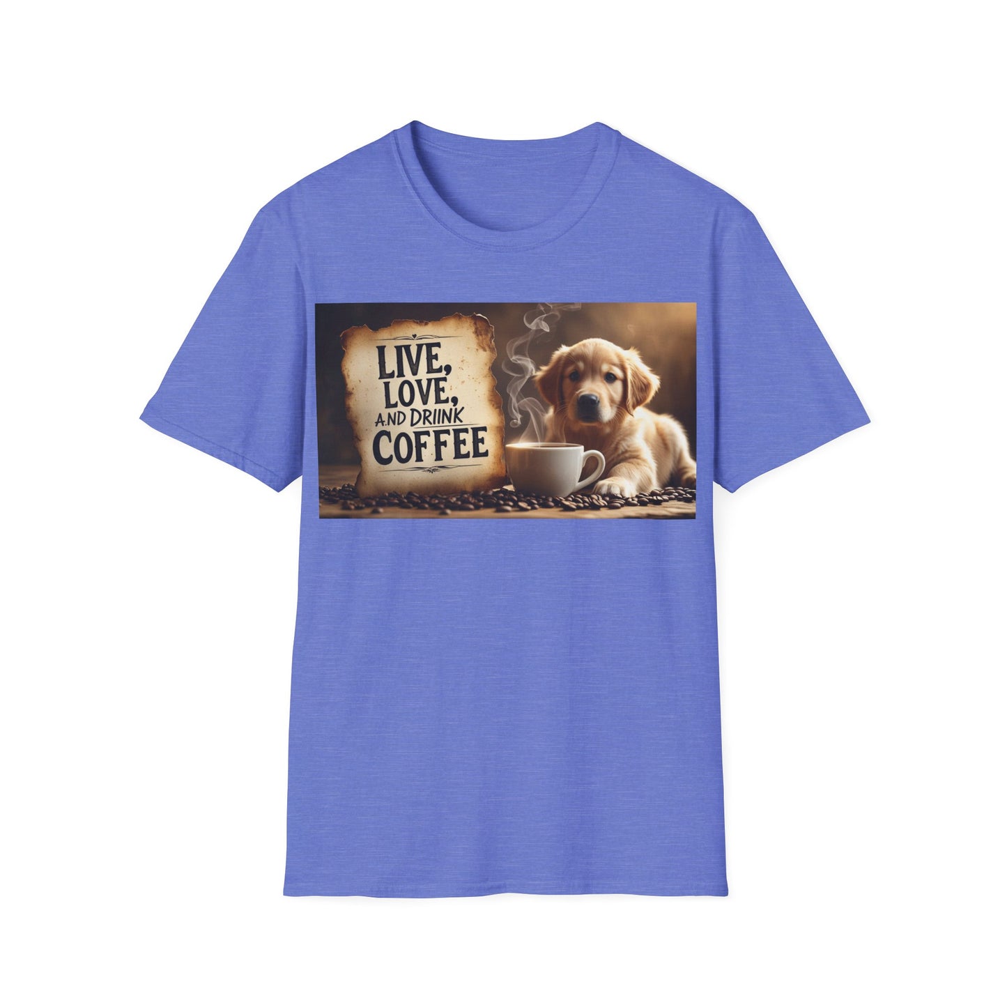 Coffee Lover's Unisex T-Shirt - Live, Love, Drink Coffee tee, Gift for Coffee Enthusiasts, Dog Lovers Apparel, Cute Animal Shirt