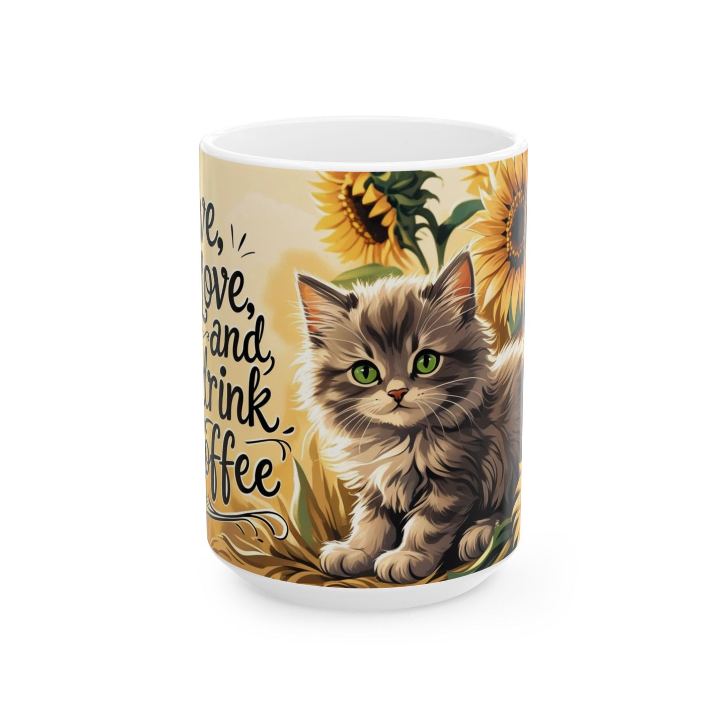 Cozy Cat Ceramic Mug | Perfect Gift for Cat Lovers | Sunflower Design | Coffee, Tea, Hot Cocoa, Birthday, Home Decor
