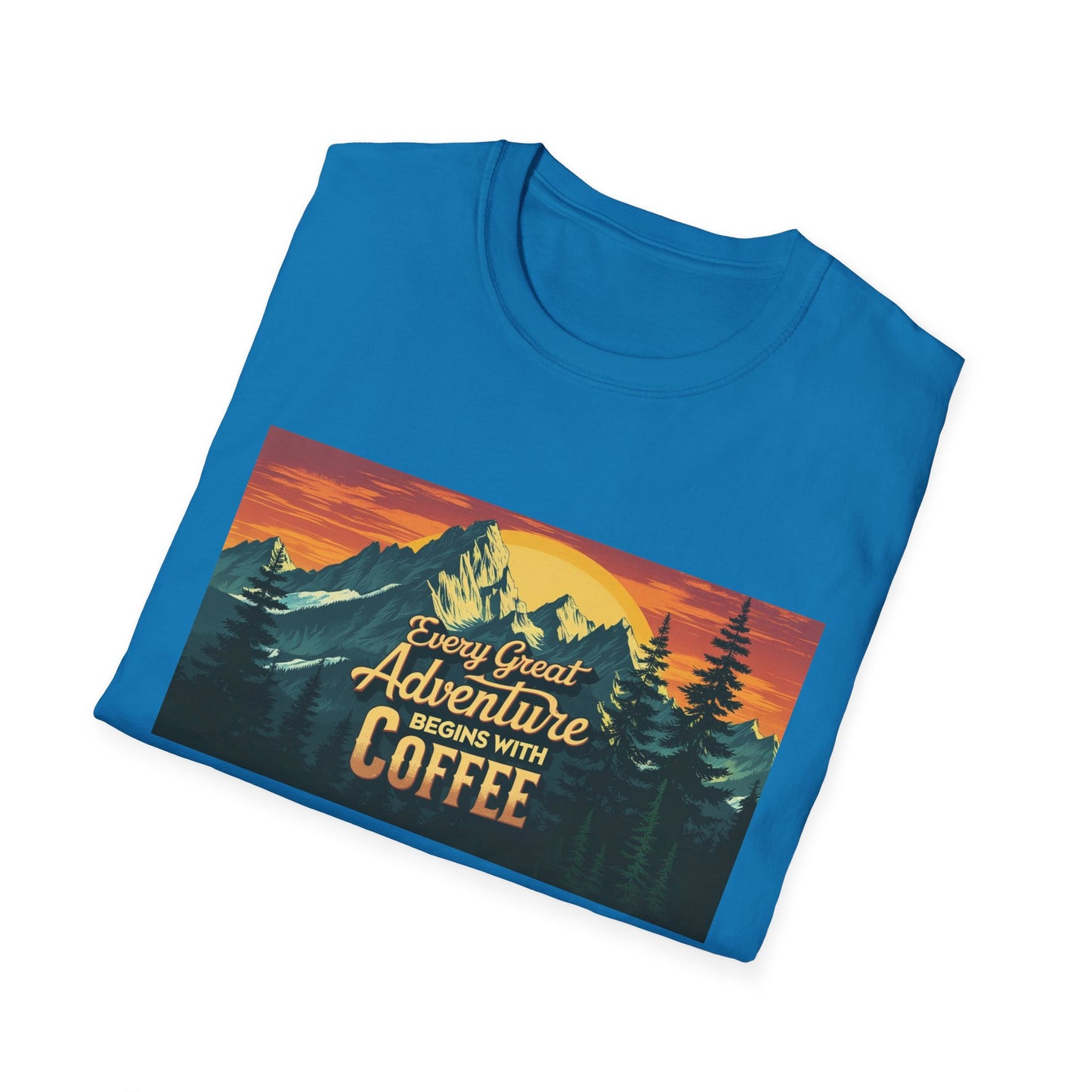 Unisex Softstyle T-Shirt for Coffee and Adventure Lovers