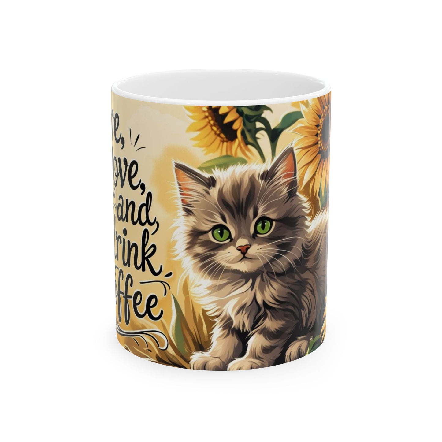 Cozy Cat Ceramic Mug | Perfect Gift for Cat Lovers | Sunflower Design | Coffee, Tea, Hot Cocoa, Birthday, Home Decor