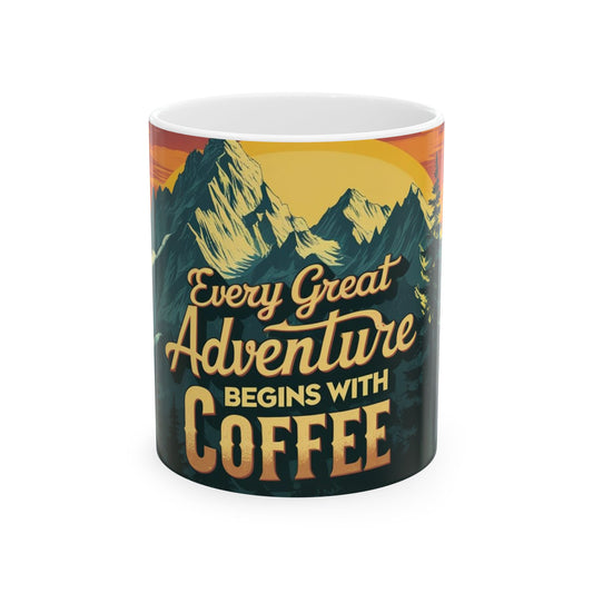 Adventure-Themed Ceramic Mug for Coffee Lovers, Great Gift for Friends, Nature Enthusiasts, Hiking Buddies, Camping Supplies