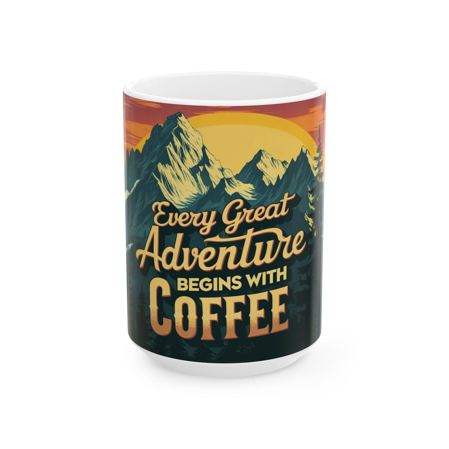 Adventure-Themed Ceramic Mug for Coffee Lovers, Great Gift for Friends, Nature Enthusiasts, Hiking Buddies, Camping Supplies