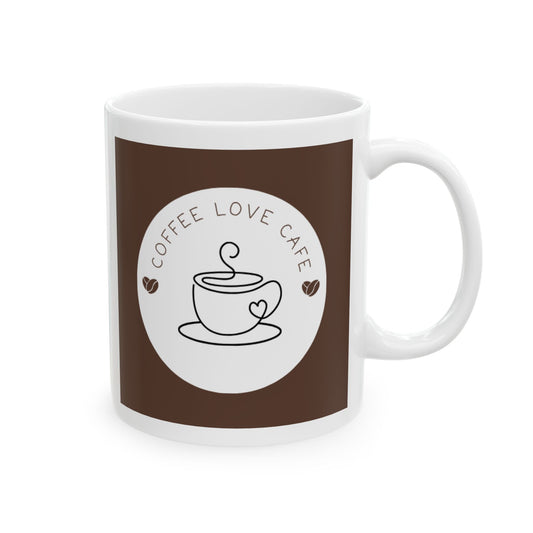 Coffee Love Cafe Ceramic Mug, Personalized Mug, Gift for Coffee Addicts, Unique Kitchenware, Funny Mug for Birthdays