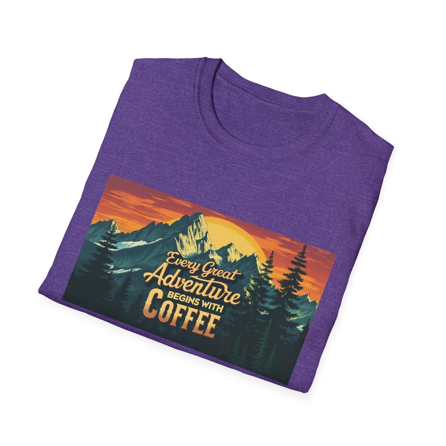 Unisex Softstyle T-Shirt for Coffee and Adventure Lovers