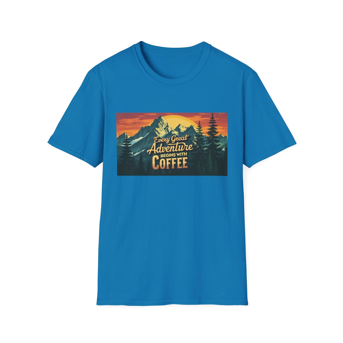 Unisex Softstyle T-Shirt for Coffee and Adventure Lovers