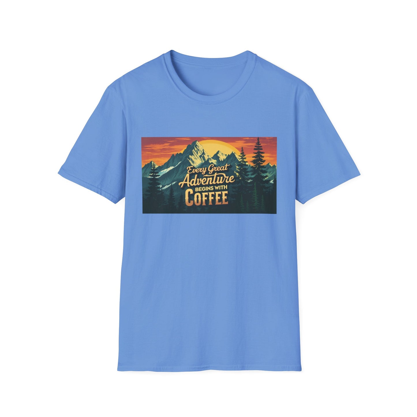 Unisex Softstyle T-Shirt for Coffee and Adventure Lovers