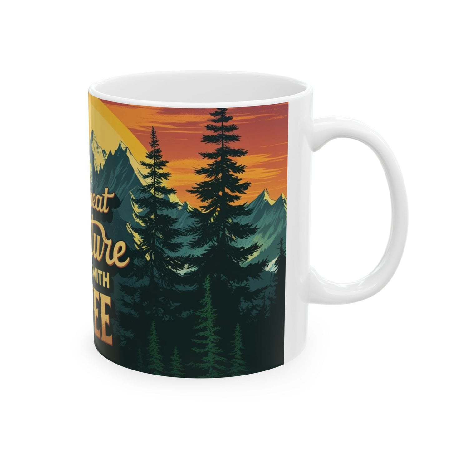 Adventure-Themed Ceramic Mug for Coffee Lovers, Great Gift for Friends, Nature Enthusiasts, Hiking Buddies, Camping Supplies