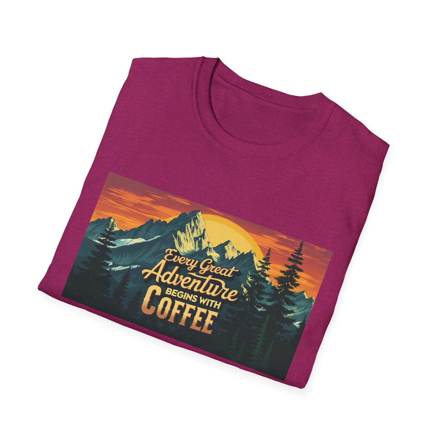 Unisex Softstyle T-Shirt for Coffee and Adventure Lovers