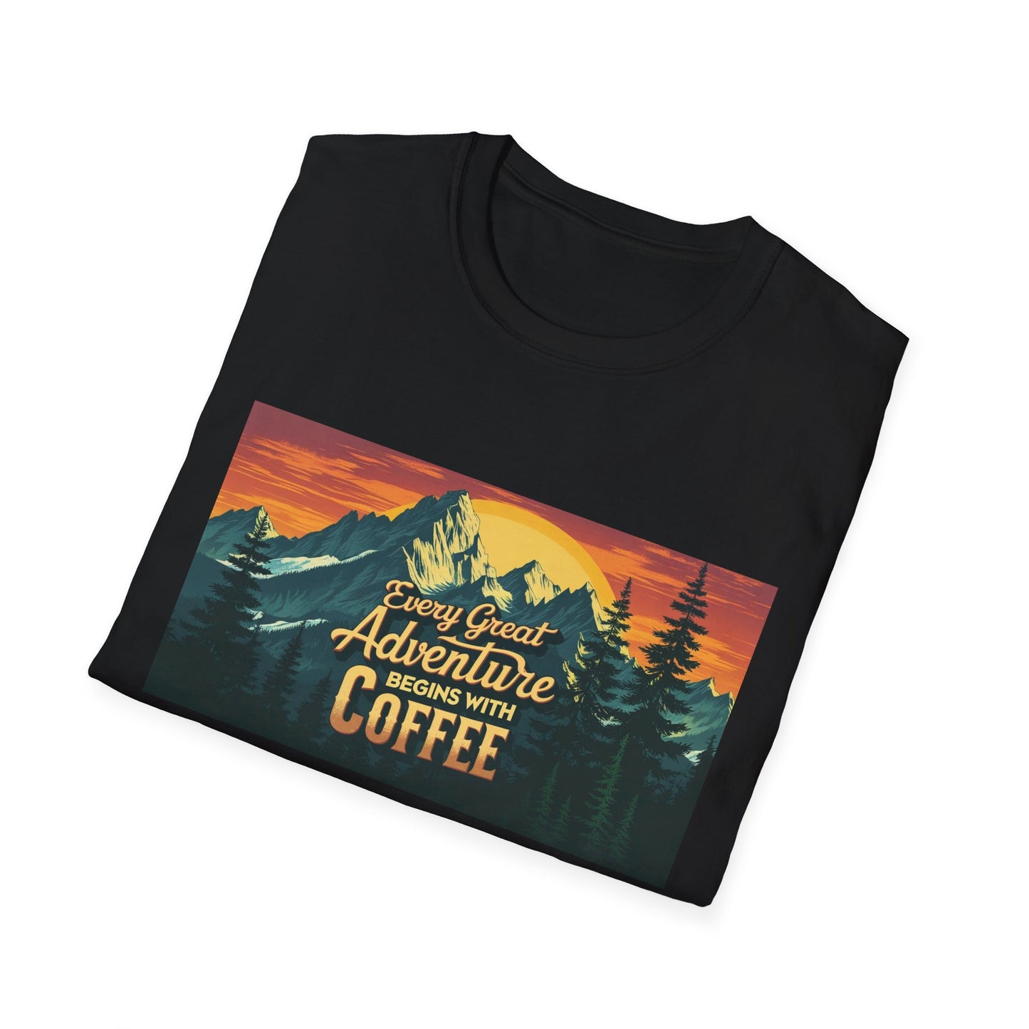 Unisex Softstyle T-Shirt for Coffee and Adventure Lovers