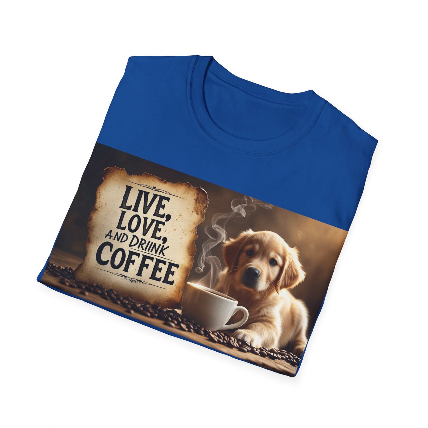 Coffee Lover's Unisex T-Shirt - Live, Love, Drink Coffee tee, Gift for Coffee Enthusiasts, Dog Lovers Apparel, Cute Animal Shirt