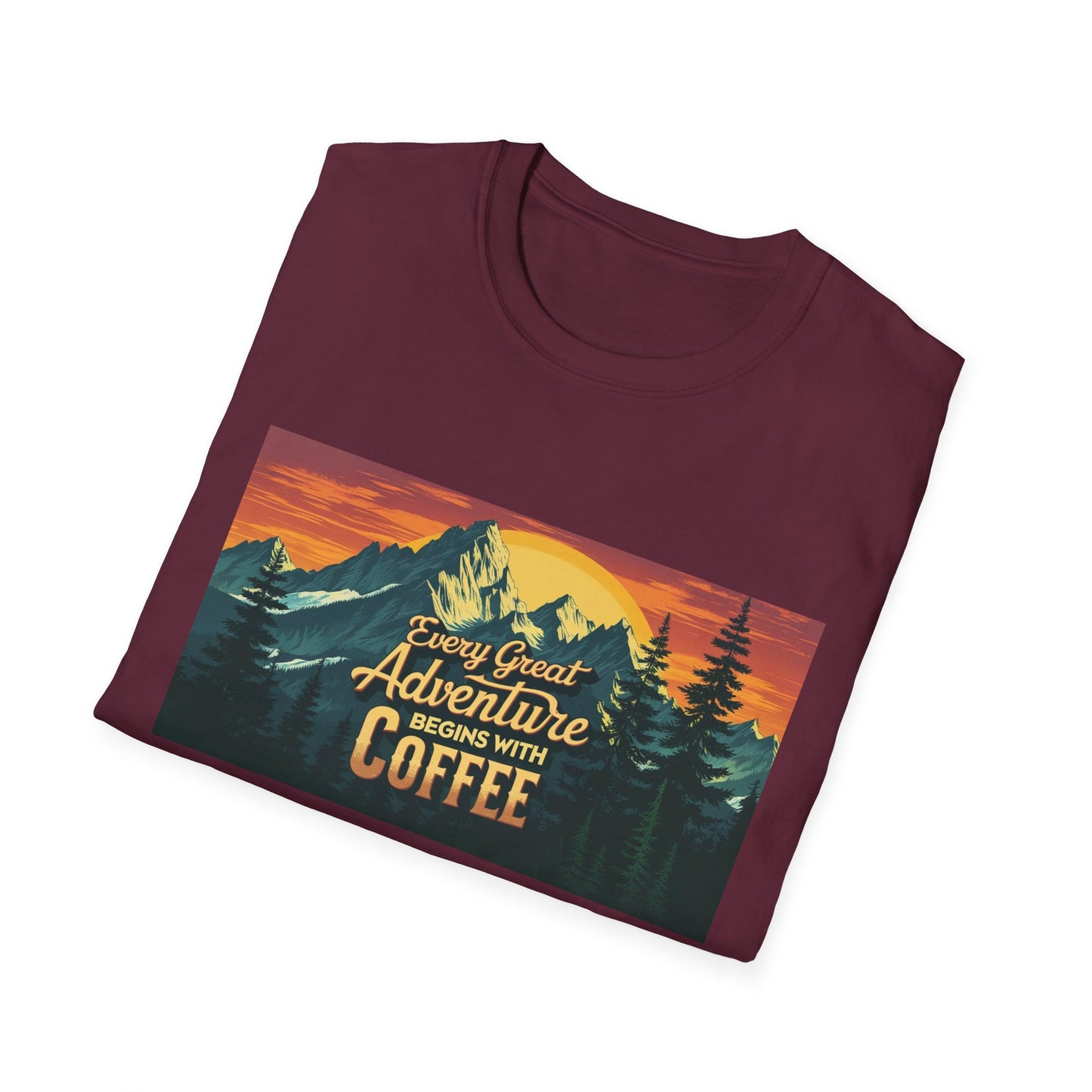 Unisex Softstyle T-Shirt for Coffee and Adventure Lovers