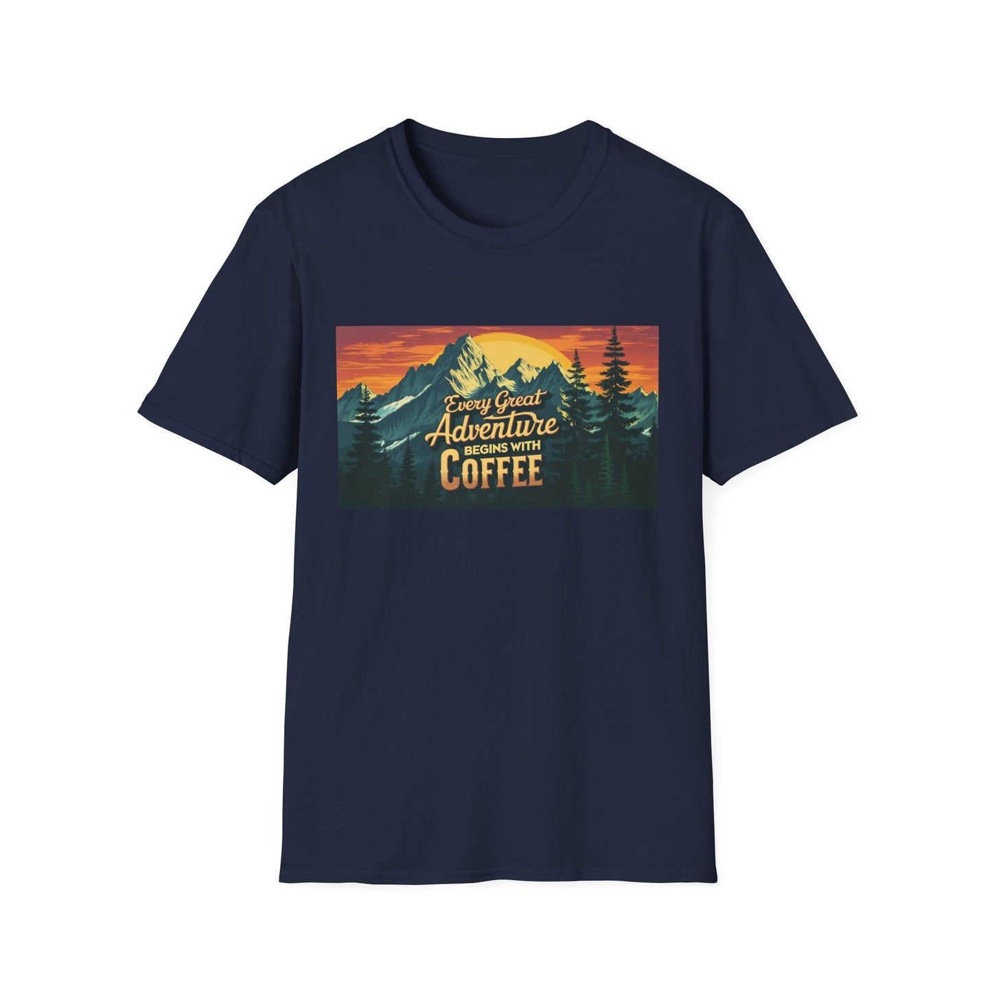 Unisex Softstyle T-Shirt for Coffee and Adventure Lovers