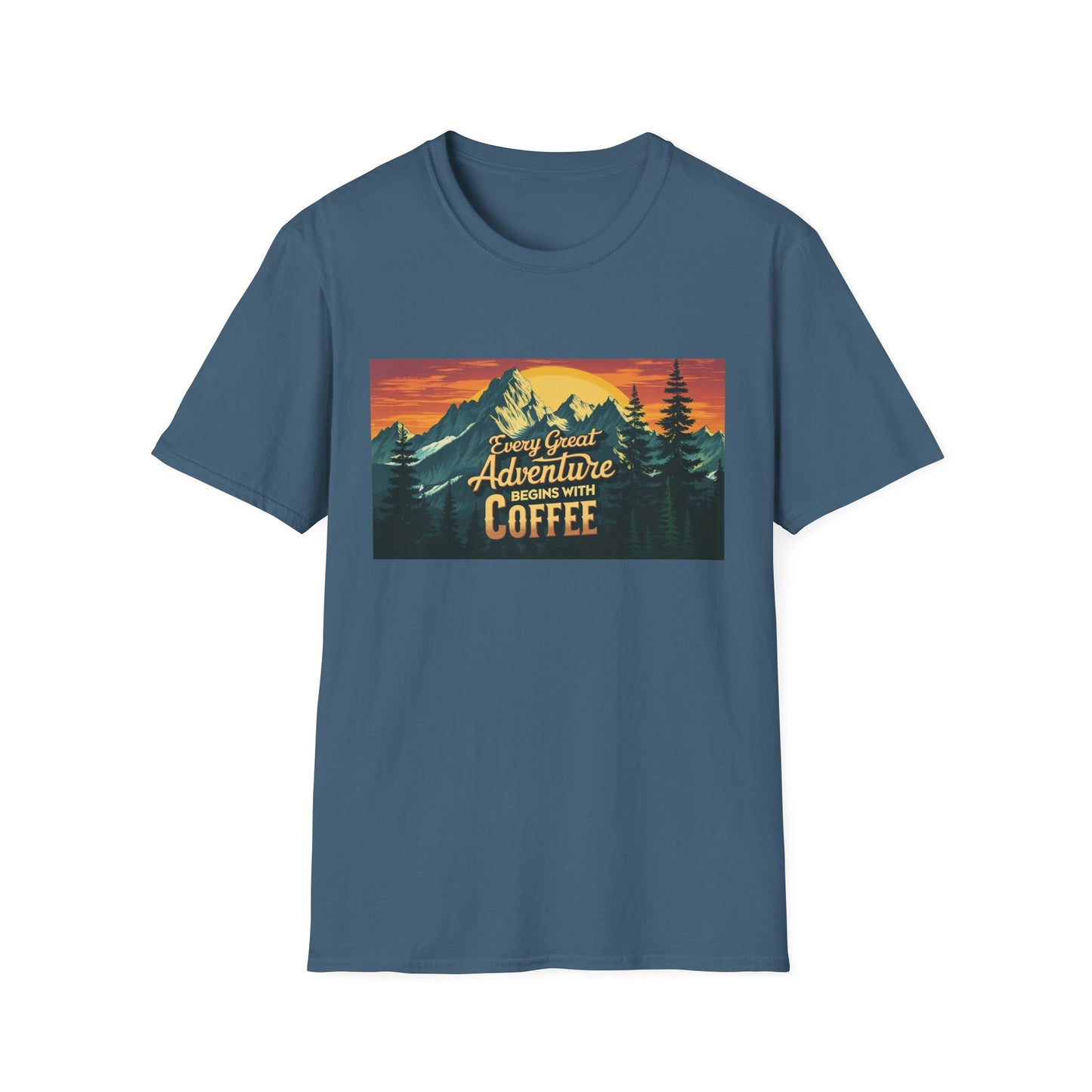 Unisex Softstyle T-Shirt for Coffee and Adventure Lovers