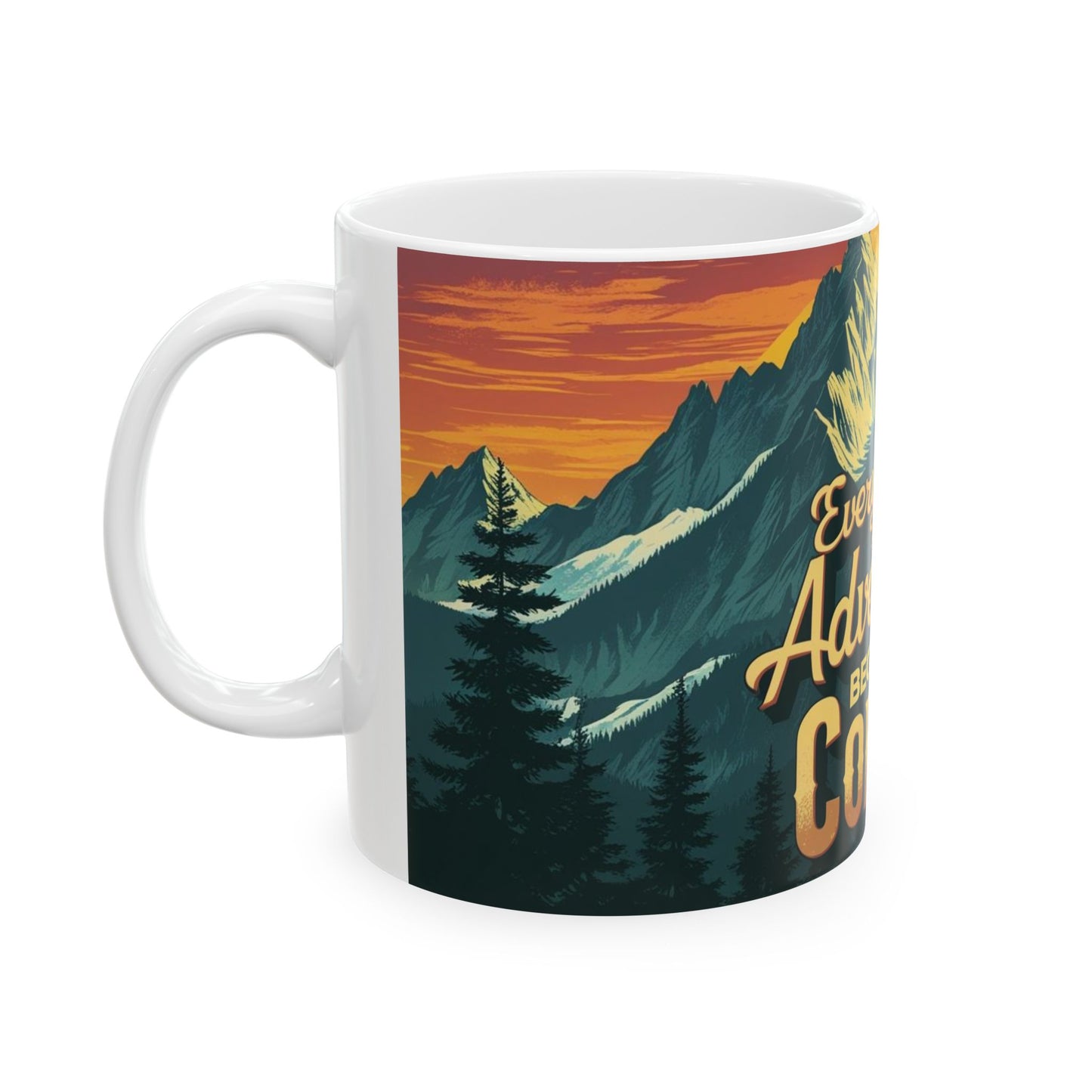 Adventure-Themed Ceramic Mug for Coffee Lovers, Great Gift for Friends, Nature Enthusiasts, Hiking Buddies, Camping Supplies