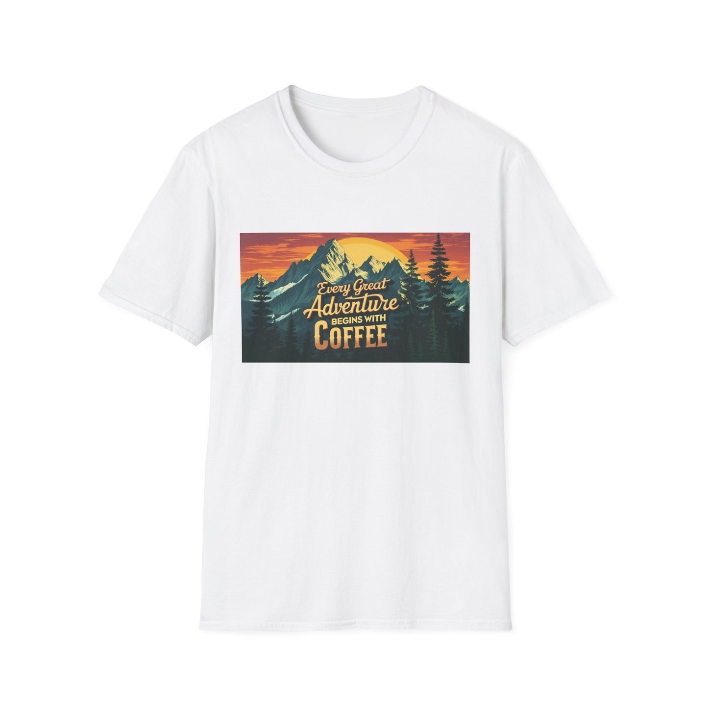 Unisex Softstyle T-Shirt for Coffee and Adventure Lovers