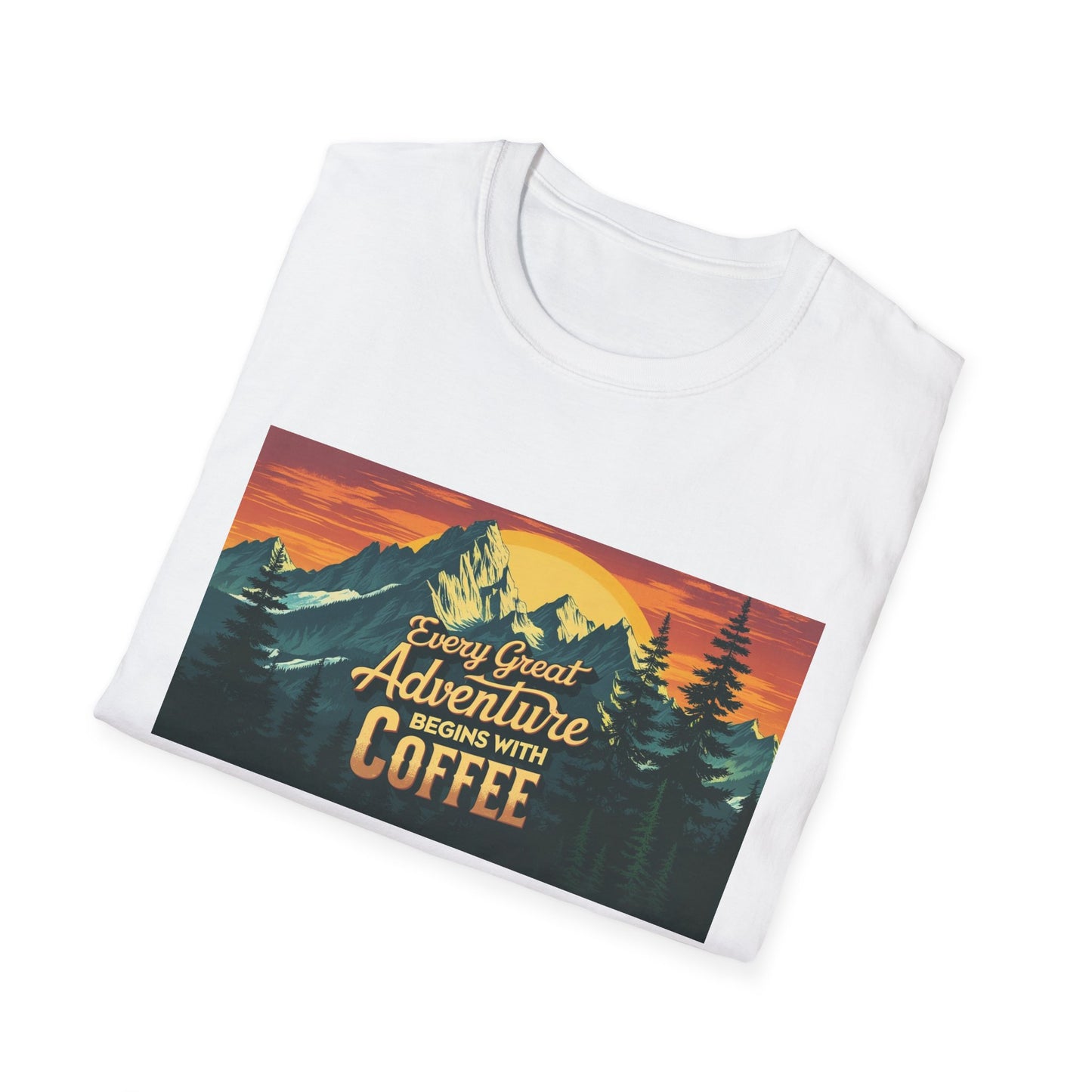 Unisex Softstyle T-Shirt for Coffee and Adventure Lovers