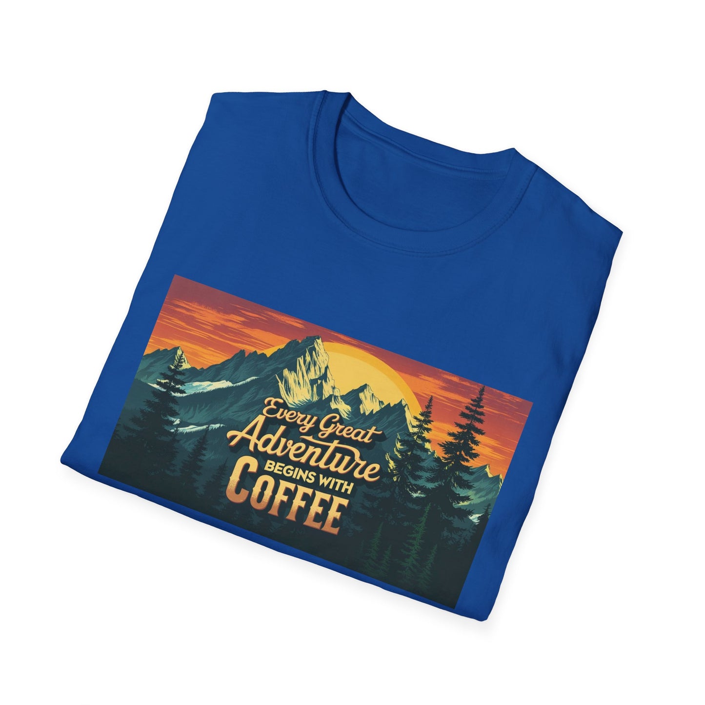 Unisex Softstyle T-Shirt for Coffee and Adventure Lovers