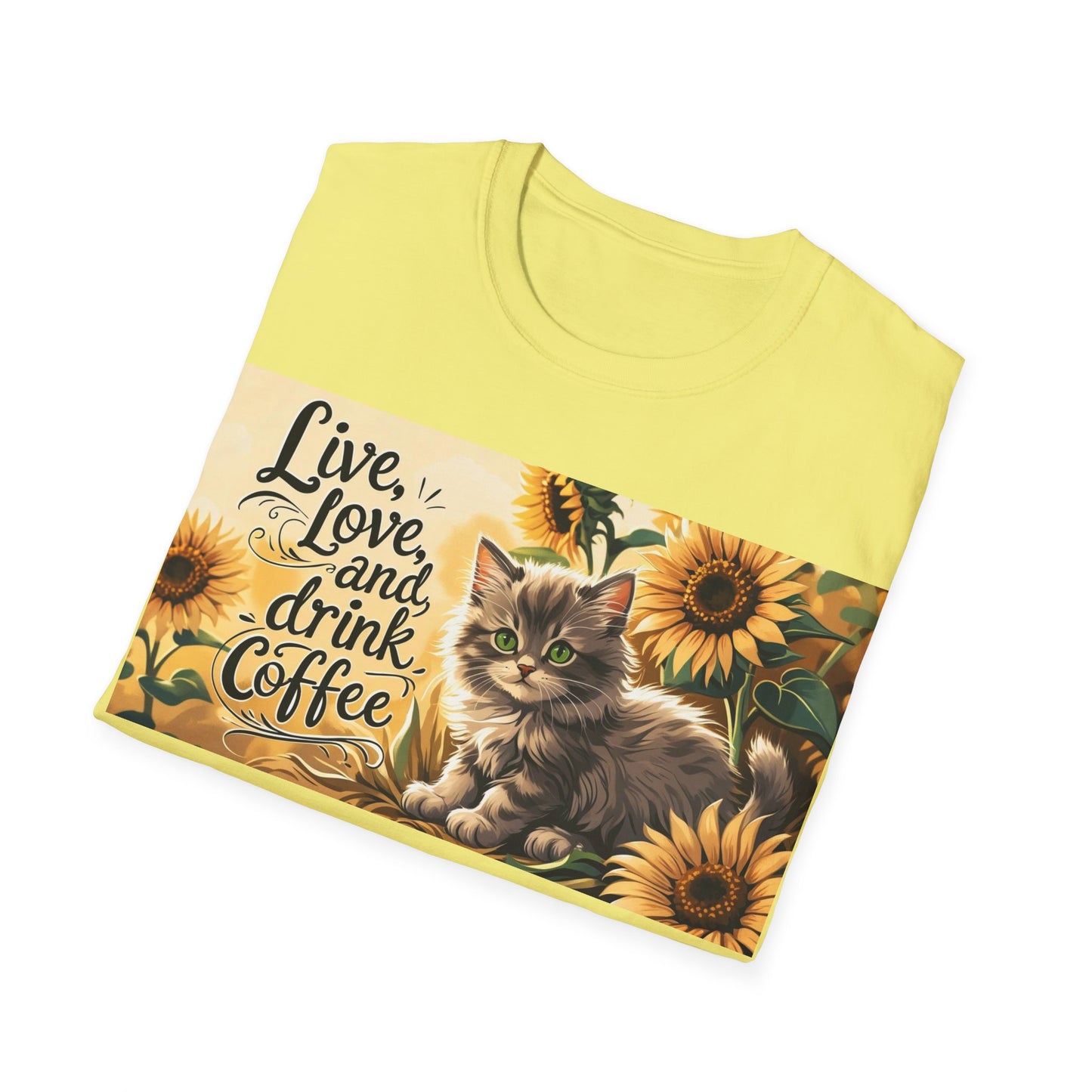 Cute Cat Coffee Lover T-Shirt, Live Love Drink Coffee Shirt, Pet Lover Tee, Gift for Cat Moms, Vintage Style Coffee T-Shirt