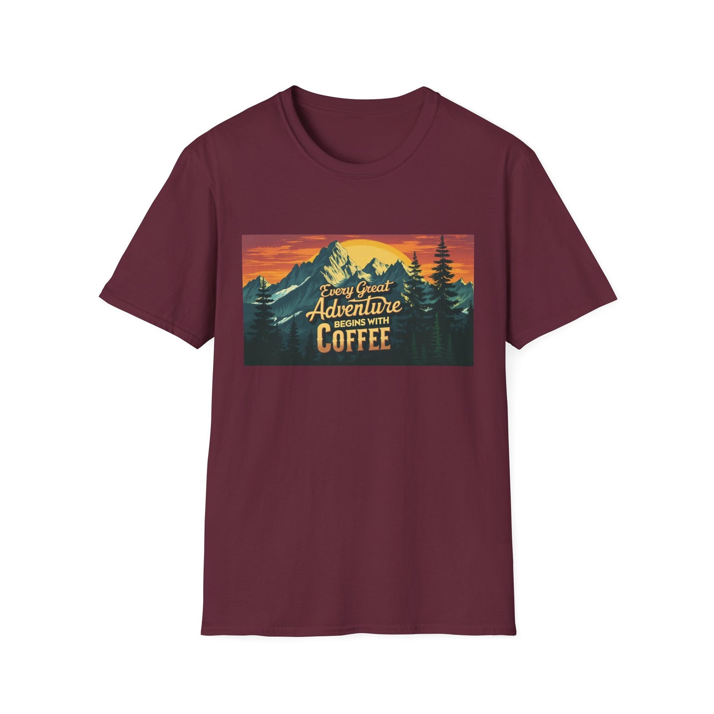 Unisex Softstyle T-Shirt for Coffee and Adventure Lovers