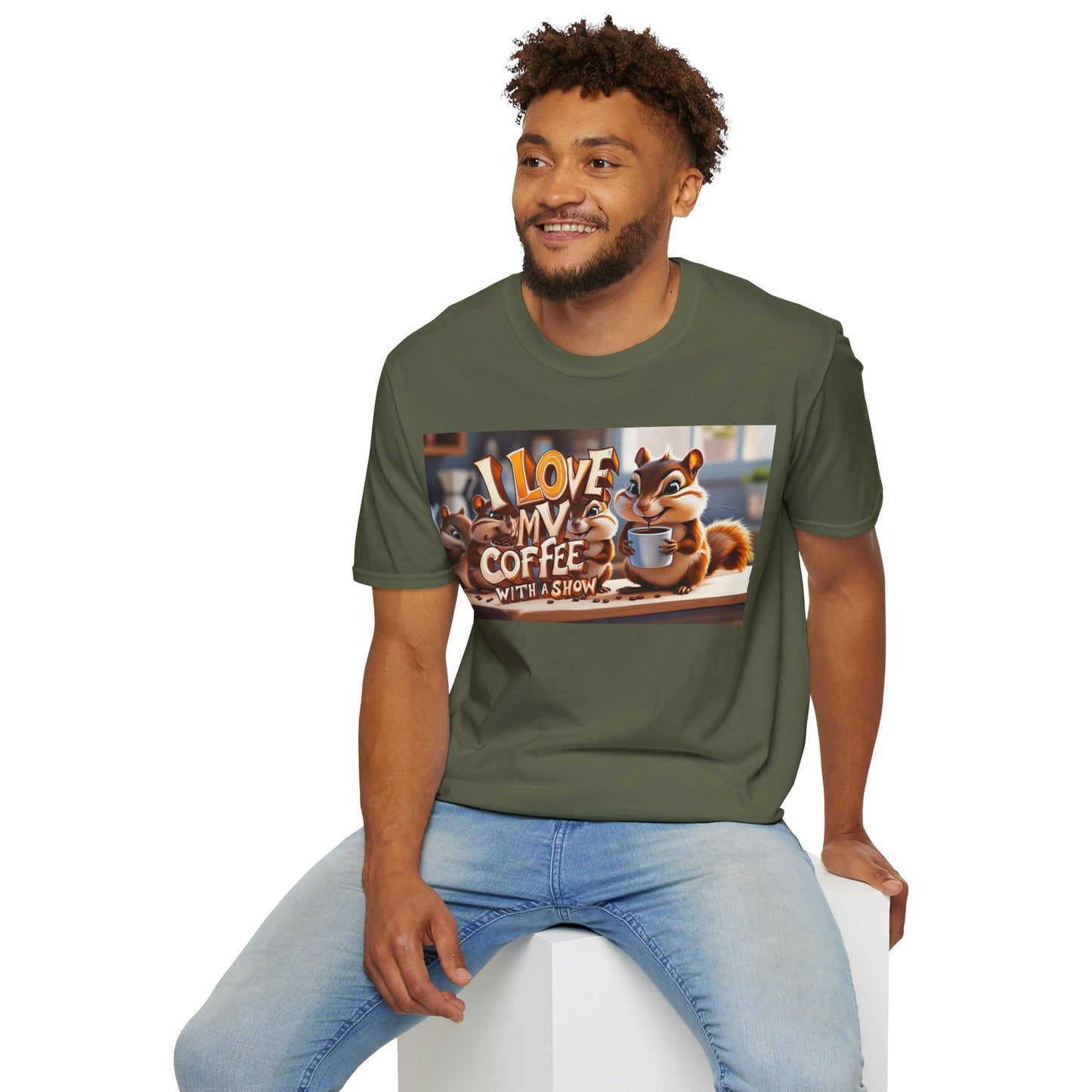 Coffee Lovers Unisex T-Shirt - Cute Chipmunk Design, Casual Tee, Gift for Coffee Enthusiasts, Festival Apparel, Everyday Wear