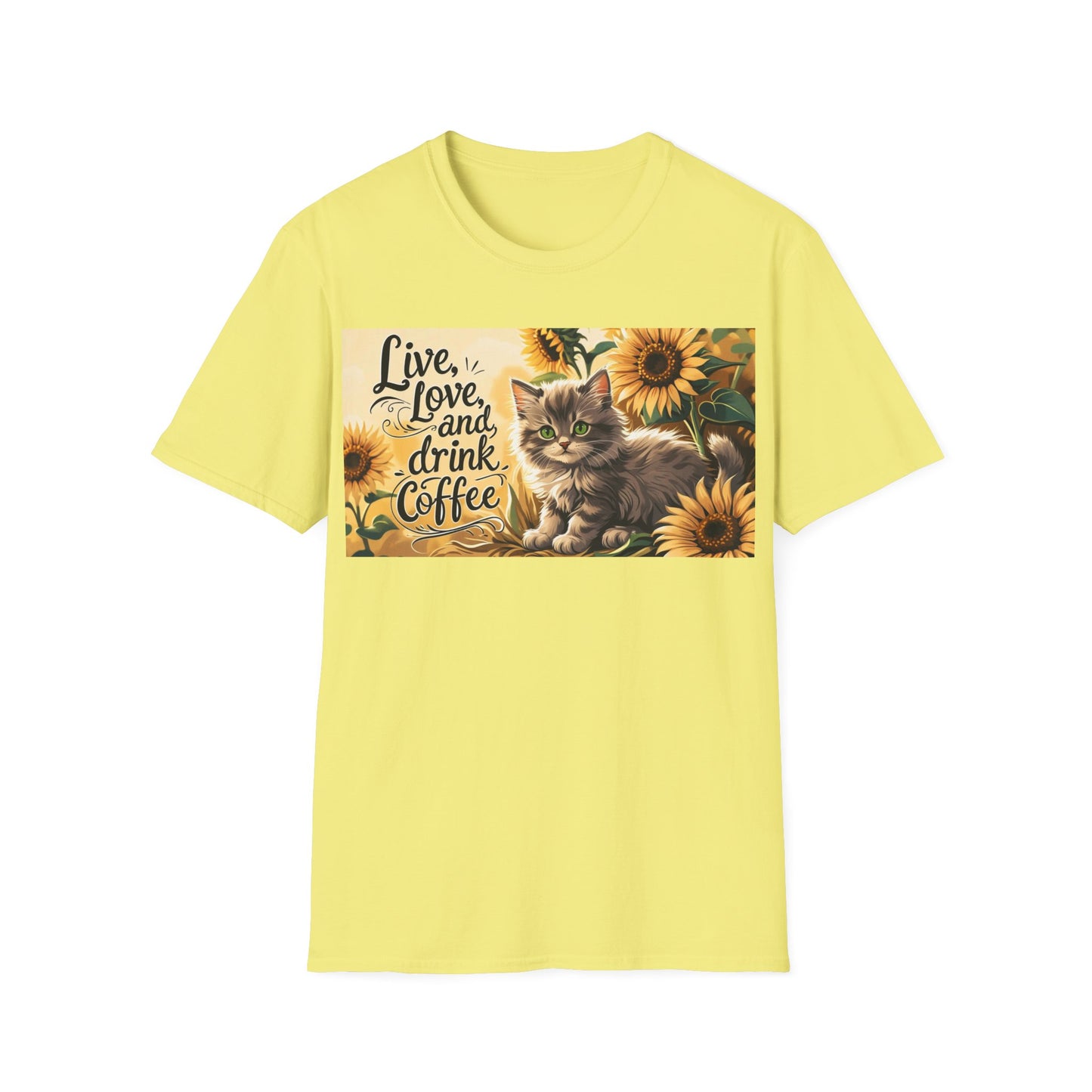 Cute Cat Coffee Lover T-Shirt, Live Love Drink Coffee Shirt, Pet Lover Tee, Gift for Cat Moms, Vintage Style Coffee T-Shirt