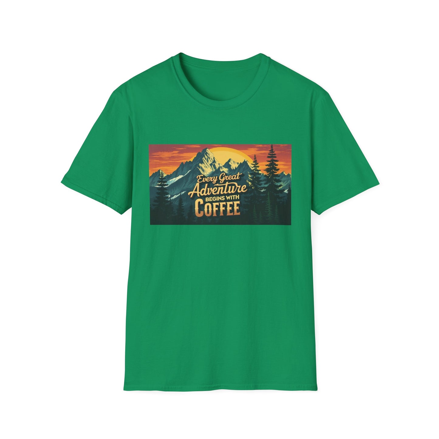 Unisex Softstyle T-Shirt for Coffee and Adventure Lovers