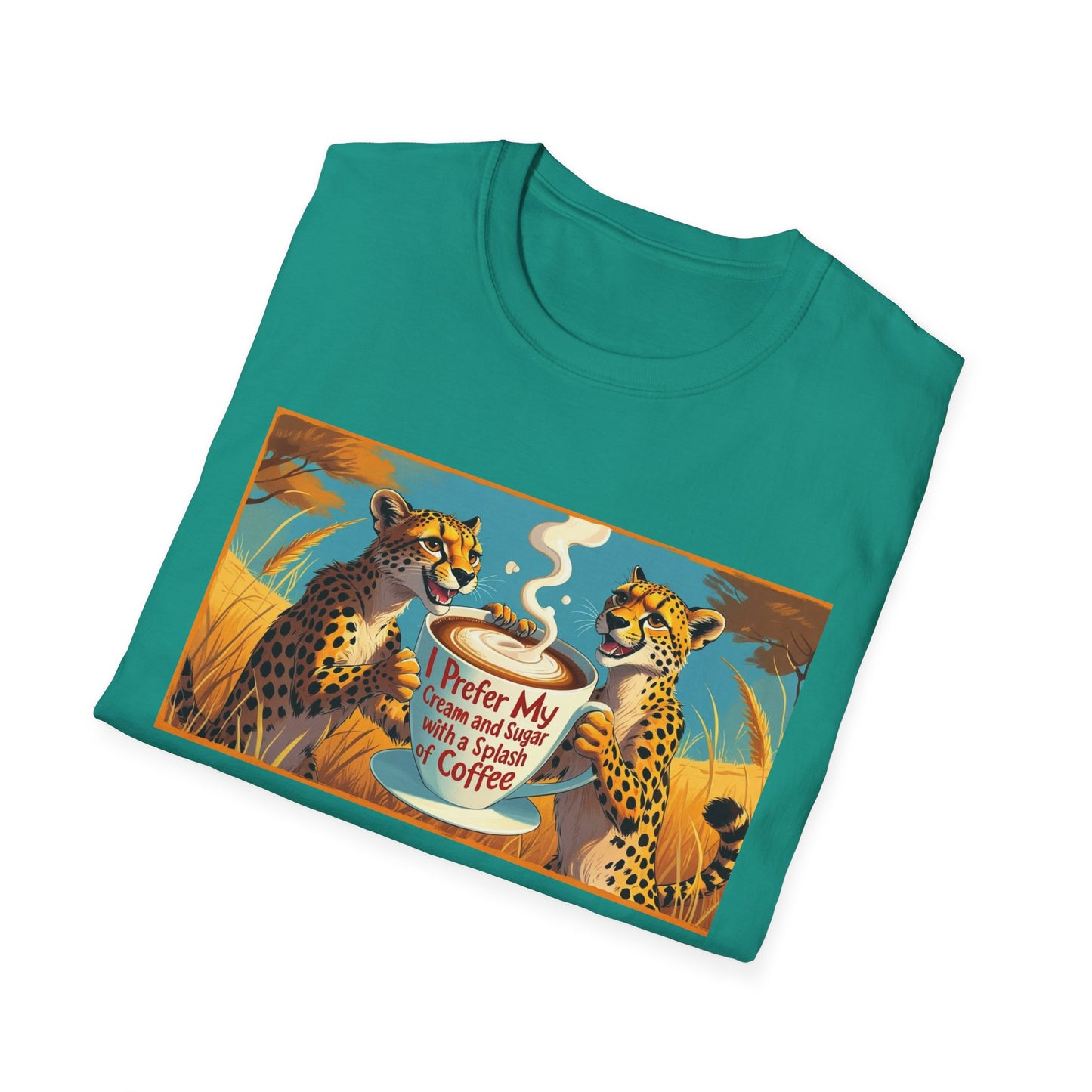 Cheetah Coffee Lover T-Shirt - Fun Animal Graphic Tee, Gift for Coffee Enthusiasts, Unisex Casual Wear, Birthday Gift, Cheetah Lover Shirt