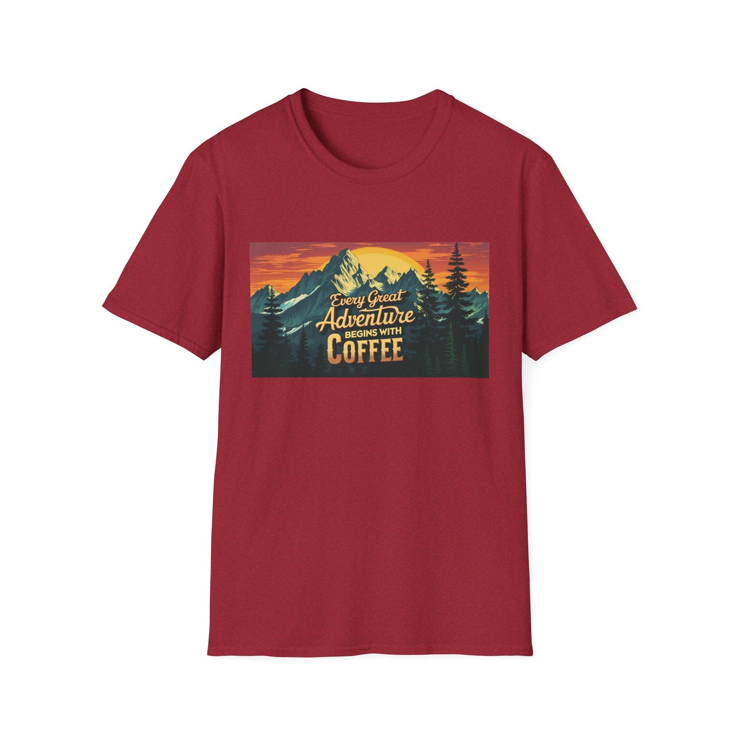 Unisex Softstyle T-Shirt for Coffee and Adventure Lovers